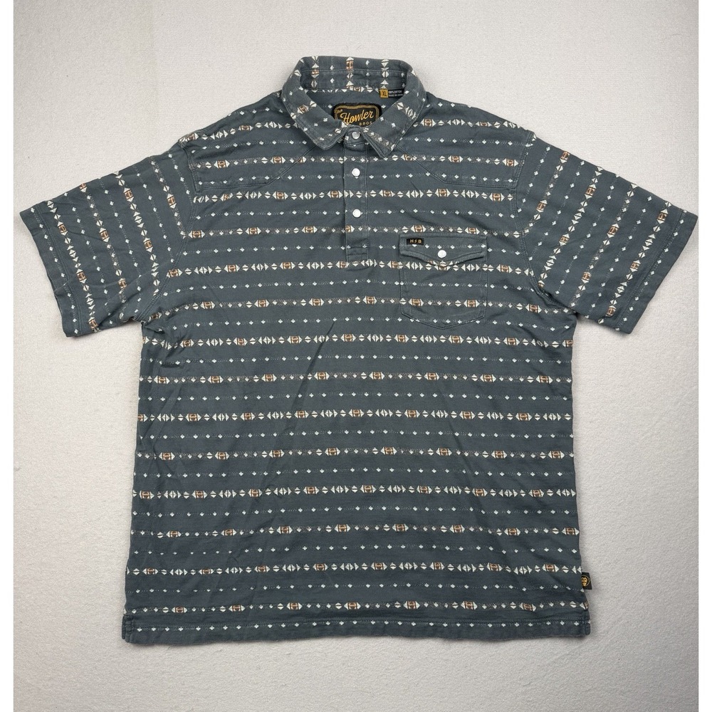 Howler Brothers Ranchero Jacquard Polo Mens XL Station Blue Western Shirt Pearl
